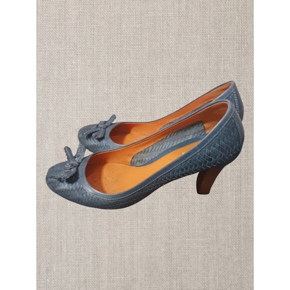 Geox Respira Womens Blue Leather Bow Detail Woven Pattern High Heels size 38.5 - Picture 3 of 13